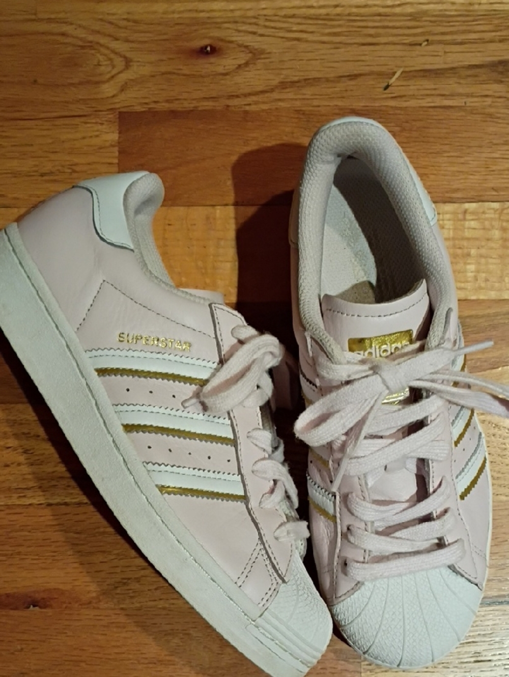Rare Adidas Women’s Superstar Almost Pink Sneakers  Light Pink with Gold Accent